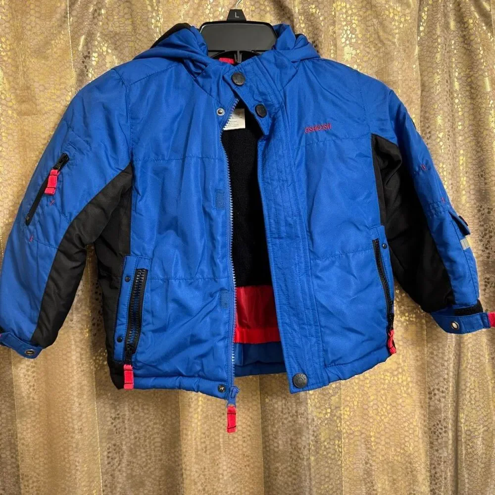 Osh Kosh B'Gosh Toddler Boys Blue Black Snow Ski Fleece Winter Jacket Size 4
